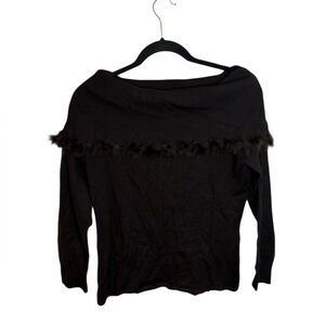 Colour Works Vintage Brown Faux Fur Off Shoulder Sweater
